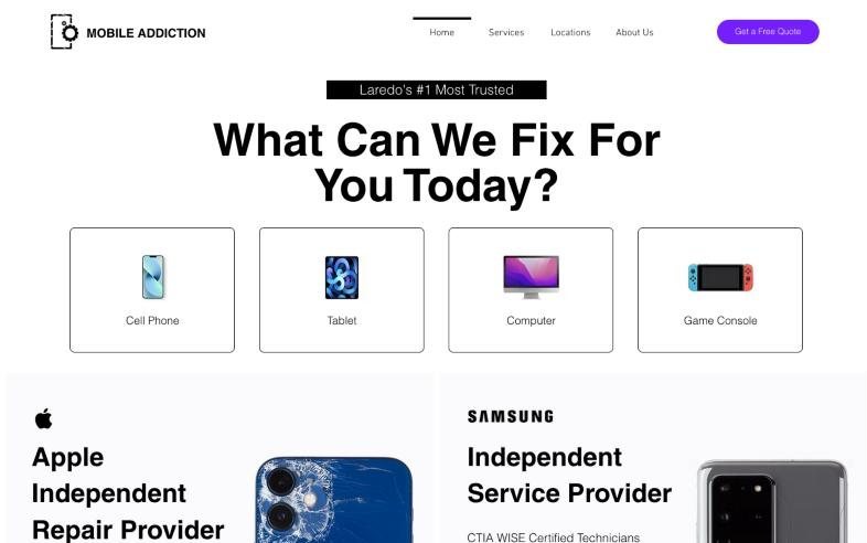 Mobile Addiction website homepage